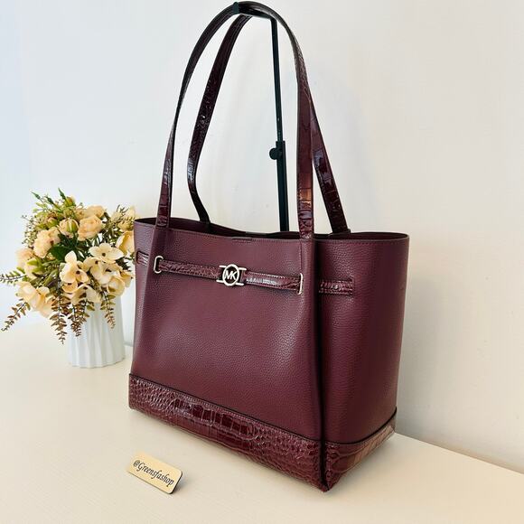 Michael Kors Purse Reed Large Logo Tote Bag Oxblood MK - Picture 2 of 9